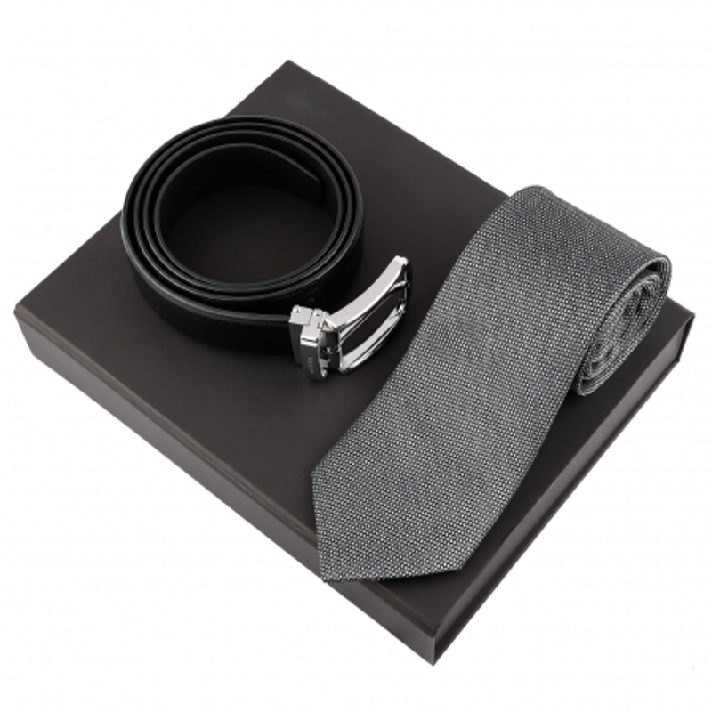 Sada Leone Black (pásek & hedvábná kravata)
