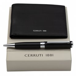 Sada CERRUTI 1881 Black (kuličkové pero & peněženka)