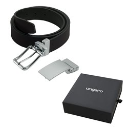 oboustranný kožený pásek Uomo Black Brown se 2 sponami